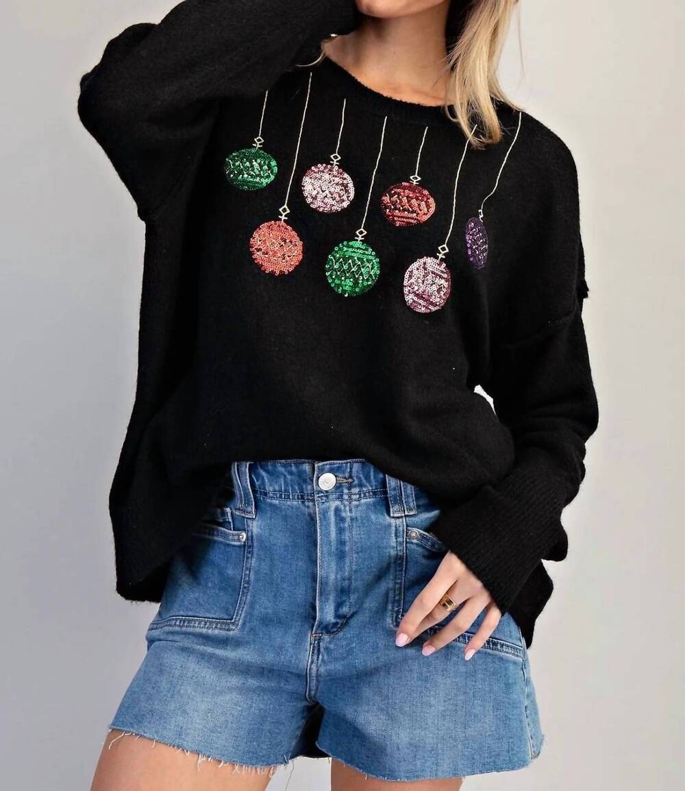 NEW EE:SOME women's christmas ornament long sleeve sweater in black